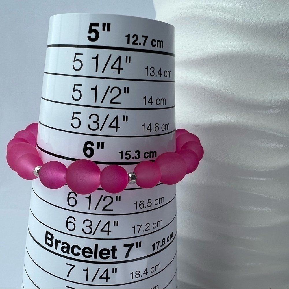 Stretch Beaded Bracelet Bright Pink 6.25” - Picture 3 of 12
